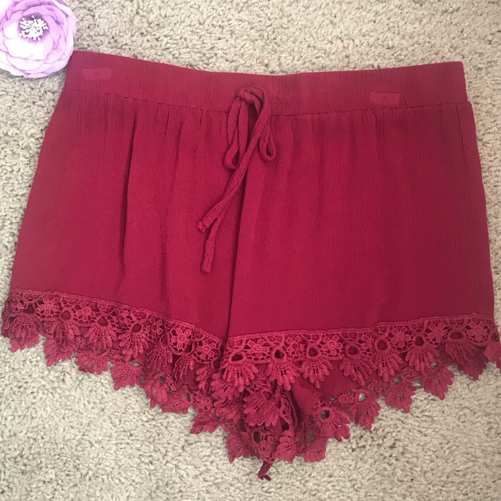 Burgundy Lace Shorts